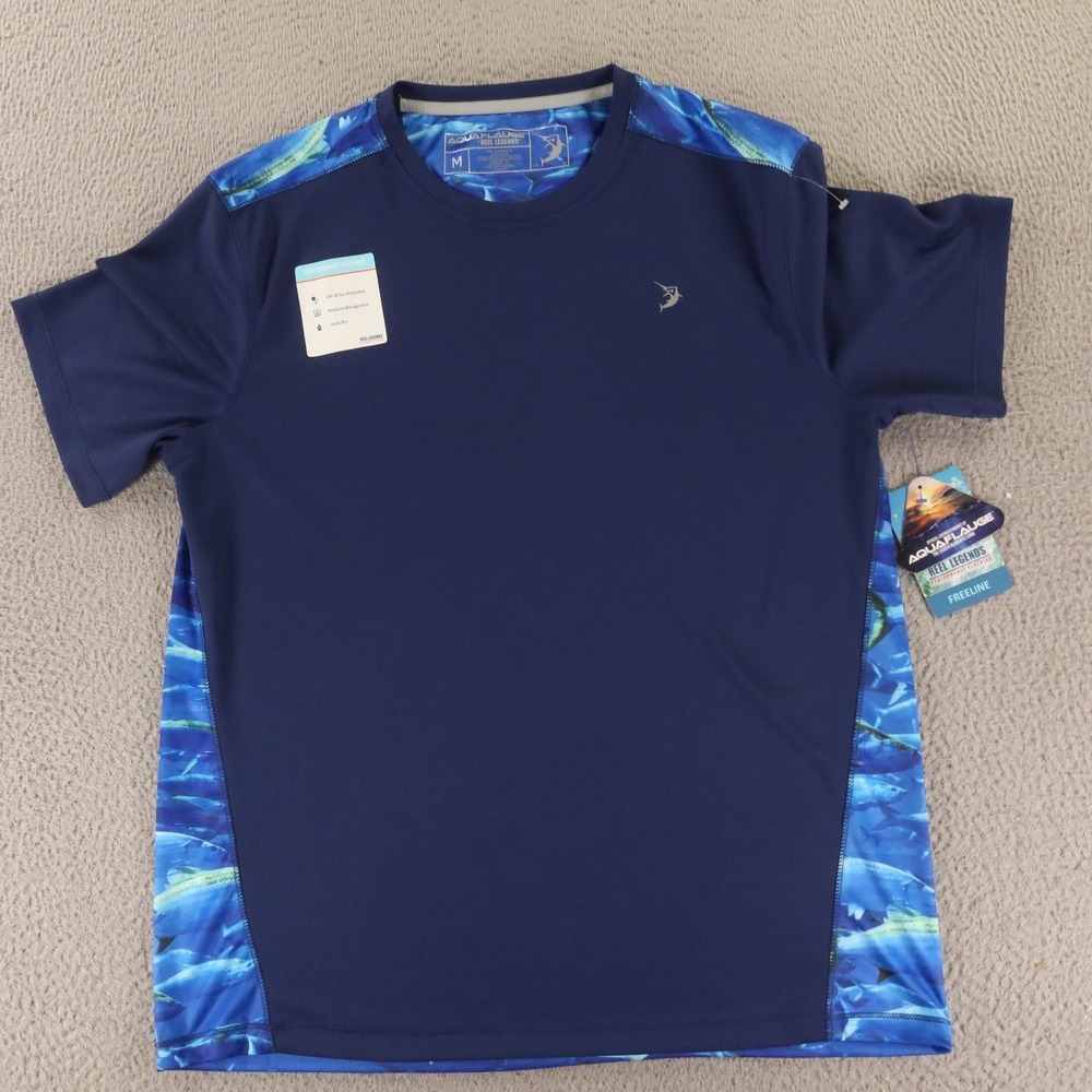 Reel Legends Shirt Mens M Blue Aquatic Camouflage Polyester Sun Protection NEW